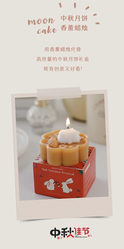 1pc Cute Rabbit Mooncake Osmanthus Scented Candle for Middle Autumn Festival Gift for Relaxation and Celebration Holiday Present