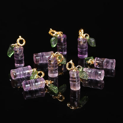 1 Pc Natural Amethyst Carved Bamboo Shape Copper Buckle Pendant Lucky Charms For Jewelry Making Diy Necklace Bracelet Accessory