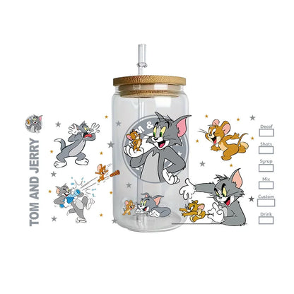 Miniso Tom and Jerry Easy peel waterproof DIY Decals 3D transfers uvdtf crystal stickers 16oz uv dtf tumbler cup wraps sticker