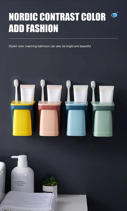 Wall Mount Magnetic Bathroom Gargle Toothbrush Cup Holder Anti-dust Draining Mug Bathroom Cup Lover Family Set toothbrushing cup