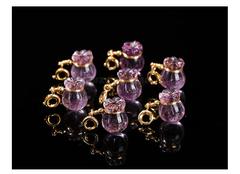 1 Pc Natural Amethyst Lucky Bag Copper Buckle Pendant Reiki Healing Charms For Jewelry Making Diy Necklace Bracelet Accessory