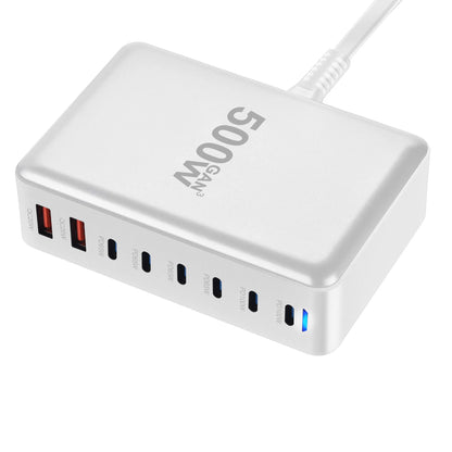 500W GaN Desktop Charger 8-Port USB PD Charger Quick Charge 3.0 USB Type C Fast Charger Mobile USB Charger for iPhone 16 MacBook