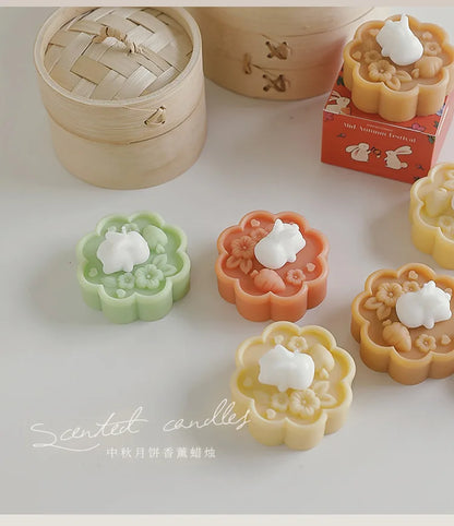 1pc Cute Rabbit Mooncake Osmanthus Scented Candle for Middle Autumn Festival Gift for Relaxation and Celebration Holiday Present