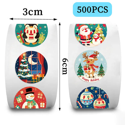 500Pcs/Roll Happy New Year Christmas Stickers 2.5cm/1.0in DlY Merry Christmas Decoration Label Perfect For Adorning Gift 2025