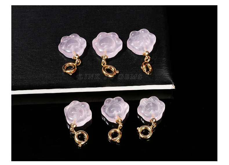 1 Pc Natural Pink Quartz Carved Cat Paw Shape Copper Buckle Pendant Cartoon Cute Charm For Jewelry Making Diy Necklace Bracelet