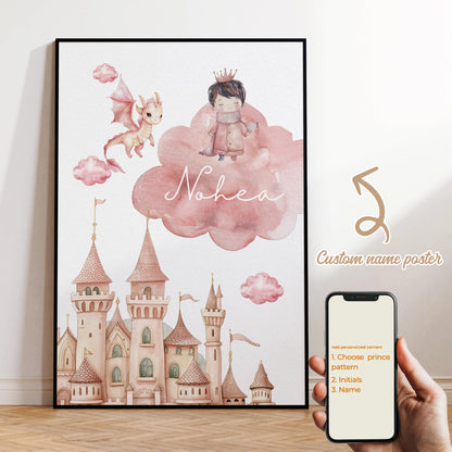 Personalization Custom Castle Prince Kids Name Wall Art Framed Print Picture Living Room Kids Boys Room Home Decor Gift