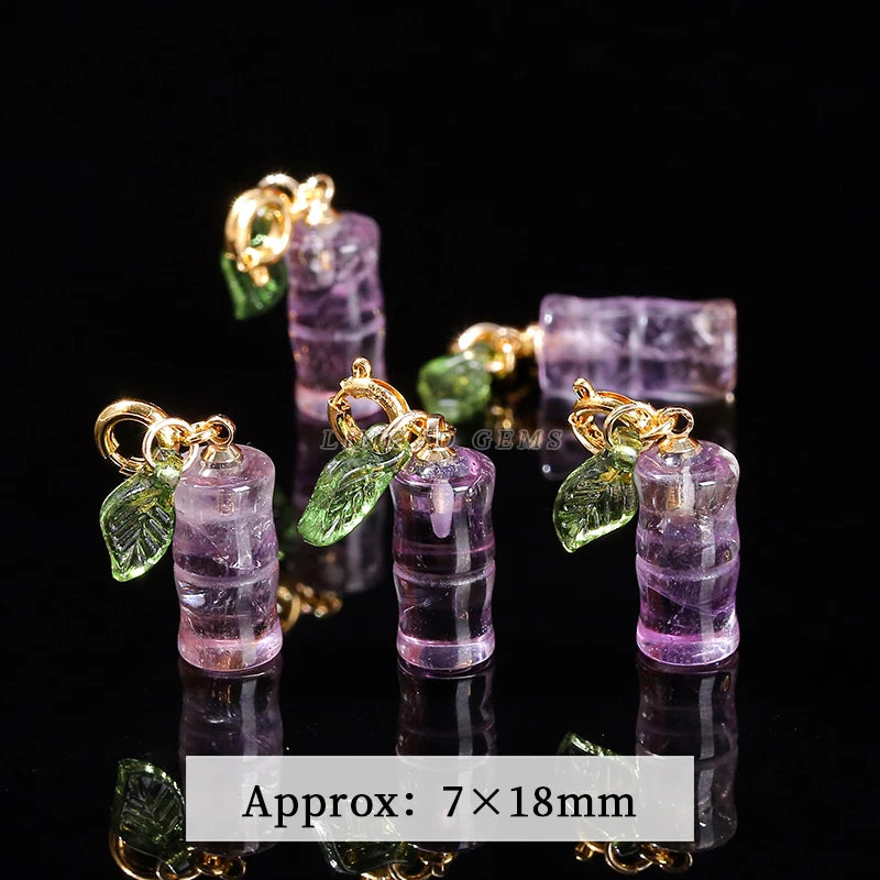 1 Pc Natural Amethyst Carved Bamboo Shape Copper Buckle Pendant Lucky Charms For Jewelry Making Diy Necklace Bracelet Accessory