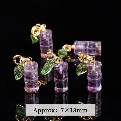 1 Pc Natural Amethyst Carved Bamboo Shape Copper Buckle Pendant Lucky Charms For Jewelry Making Diy Necklace Bracelet Accessory