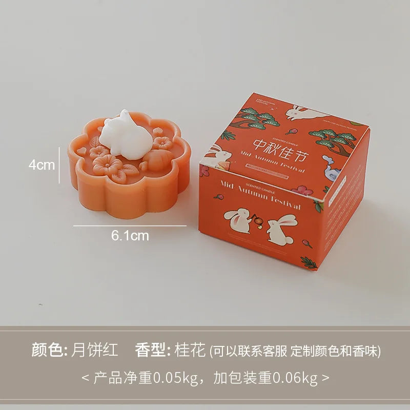 1pc Cute Rabbit Mooncake Osmanthus Scented Candle for Middle Autumn Festival Gift for Relaxation and Celebration Holiday Present