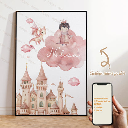 Personalization Custom Castle Prince Kids Name Wall Art Framed Print Picture Living Room Kids Boys Room Home Decor Gift