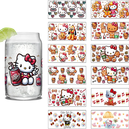 Miniso Hello Kitty Easy peel waterproof DIY Decals 3D transfers uvdtf crystal stickers 16oz uv dtf tumbler cup wraps sticker