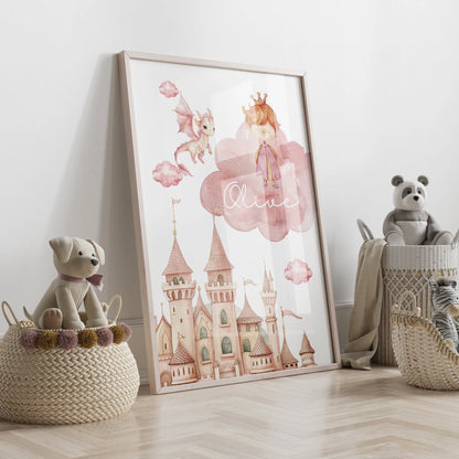 Personalization Custom Castle Prince Kids Name Wall Art Framed Print Picture Living Room Kids Boys Room Home Decor Gift