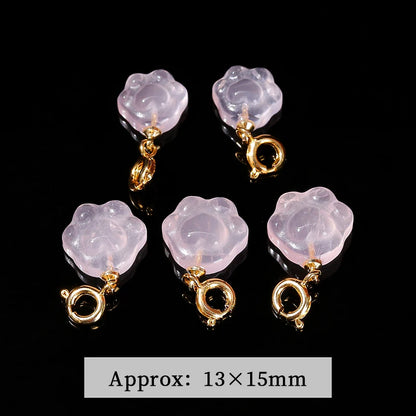 1 Pc Natural Pink Quartz Carved Cat Paw Shape Copper Buckle Pendant Cartoon Cute Charm For Jewelry Making Diy Necklace Bracelet