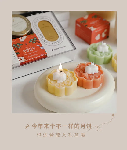 1pc Cute Rabbit Mooncake Osmanthus Scented Candle for Middle Autumn Festival Gift for Relaxation and Celebration Holiday Present