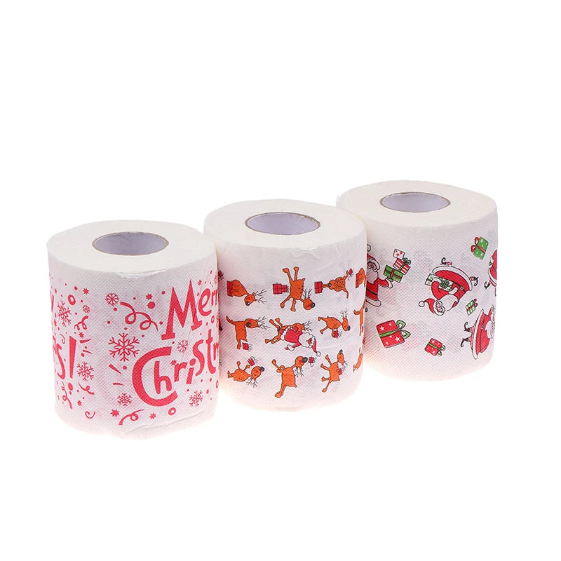 1 Roll Creative Cartoon Toilet Paper Funny Christmas Pattern Series Roll Paper Santa Claus Reindeer Hygienic Paper Rolls Napkins