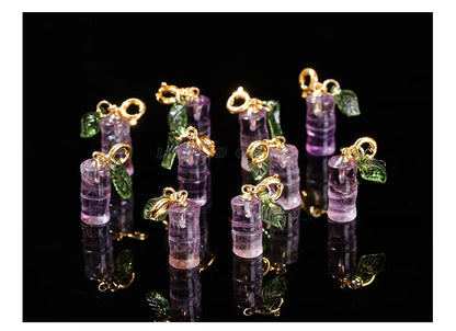 1 Pc Natural Amethyst Carved Bamboo Shape Copper Buckle Pendant Lucky Charms For Jewelry Making Diy Necklace Bracelet Accessory