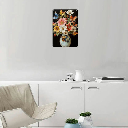 Rustic Butterfly and Flower Iron Painting Frameless Iron Painting - Vintage Home Wall Decoration Handmade Art Set Waterproof