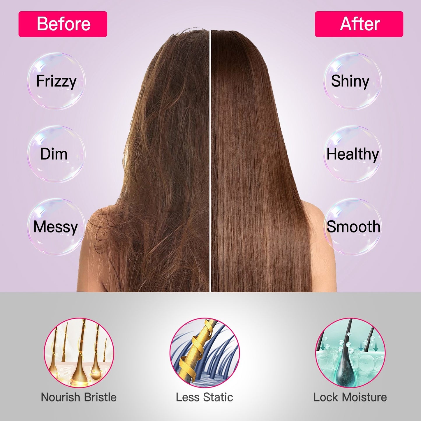 Grey-Black Options -- 1Pc Cordless Negative Ion Hair Straightener Brush Rechargeable Mini Styling Comb With 12 Heating Levels Anti-scald 30S Preheating 30Mins Auto Sleep LCD Display