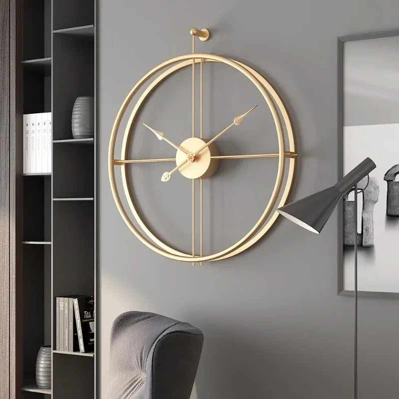 50/60Cm Metal Wall Clock Large Size 3D Nordic round Wall Watch Walnut Pionter Modern Style Clock Home Decoration for Living Room