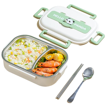 Stainless Steel Thermal Lunch Box with Cutlery Set 2/4/5 Grids Heat Preservation Bento Box Panda for Children School Picnic