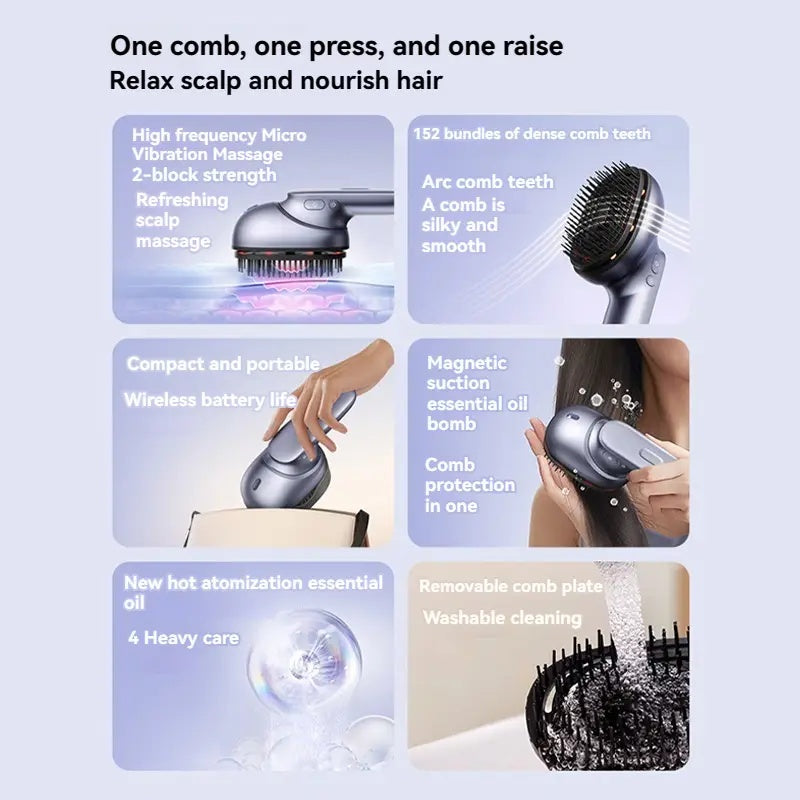 Electric Massage Brush - 1 Pc, 3 X 1.2ml Hair Oil Bottles, Multi-function Scalp Massage Comb, Can Hold Hair Oils