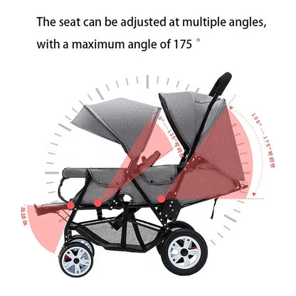 Twins Baby Stroller Can Sit and Lie Baby Carriage High Landscape Lightweight Collapsible Double Seat Carts 0-4 Years Old