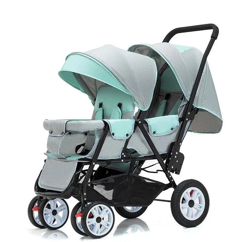 Twins Baby Stroller Can Sit and Lie Baby Carriage High Landscape Lightweight Collapsible Double Seat Carts 0-4 Years Old