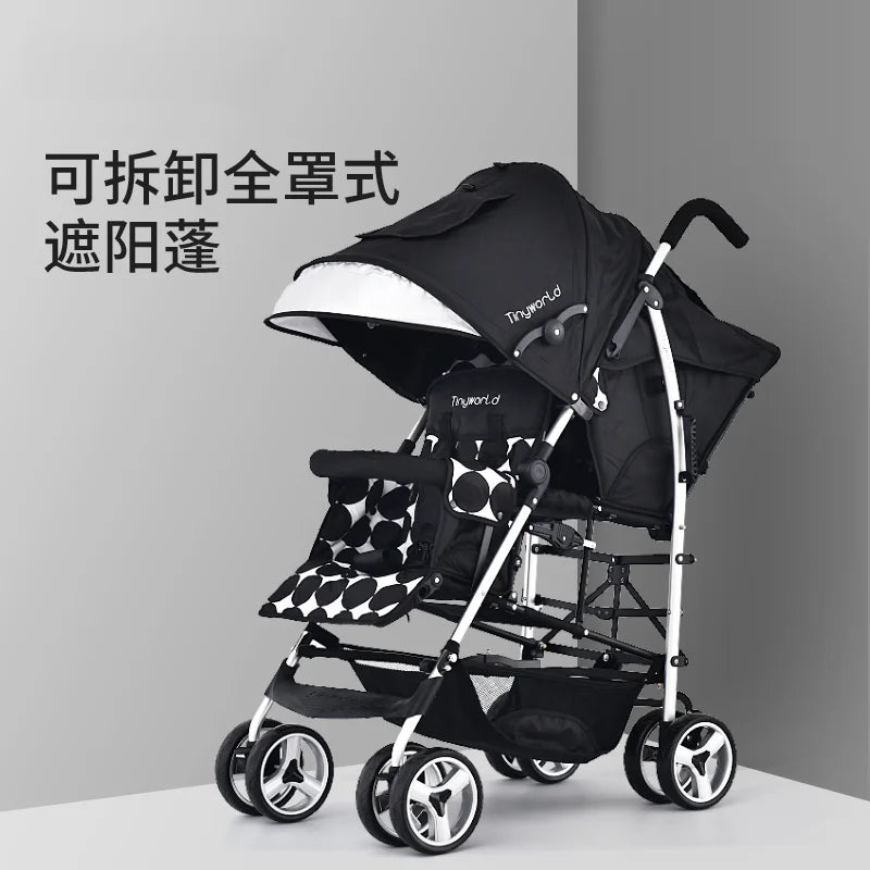 Light Twin Stroller, Big Baby Stroller Can Sit and Lie on Twin Stroller.