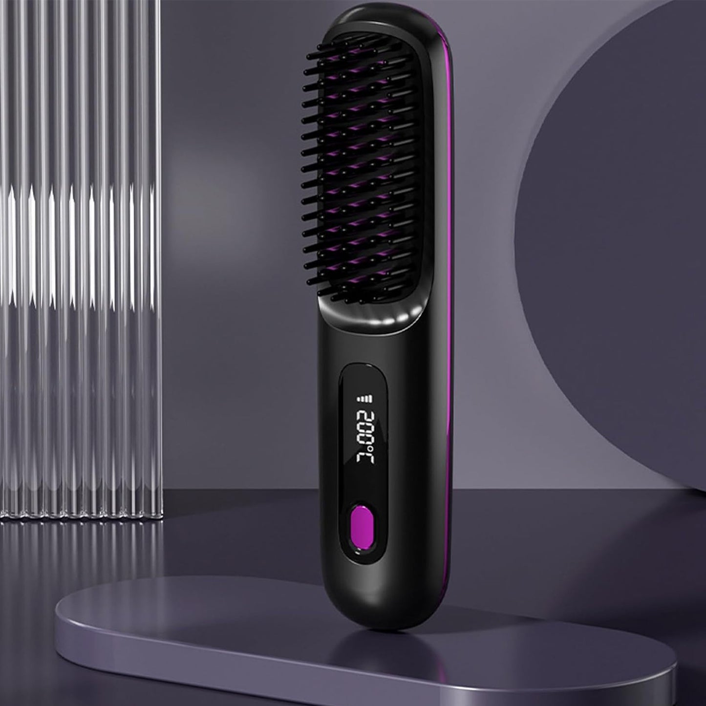 S7 Portable Cordless Hair Straightening Brush With LED Display - Lightweight Mini Negative Ion Hot Brush, USB Rechargeable Women's Travel Essentials Gift, Scald Protection