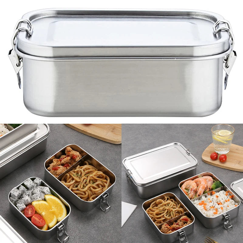 2 Grids Stainless Steel Lunch Box Food Container Children Bento Box Top Grade Snack Storage Compartment Lunch Box Kitchenware