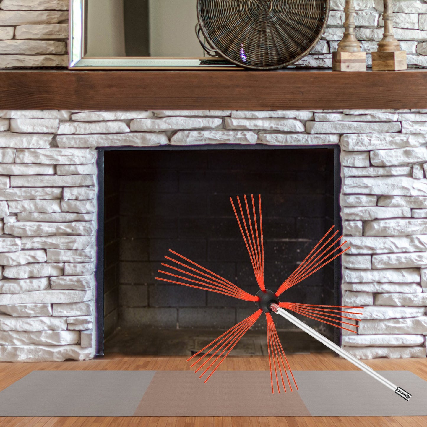 VEVOR Chimney Sweep Kit 26FT Length, Chimney Cleaning Tool Kits With 8 Nylon Flexible Rods, Chimney Brush Kit Driven By Drill For Sweeping Fireplace