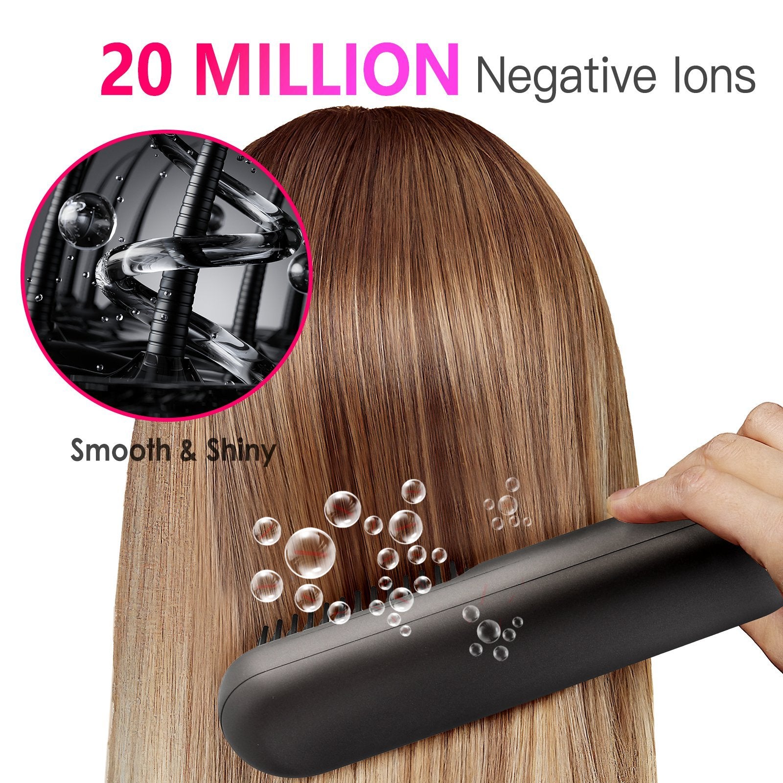 Grey-Black Options -- 1Pc Cordless Negative Ion Hair Straightener Brush Rechargeable Mini Styling Comb With 12 Heating Levels Anti-scald 30S Preheating 30Mins Auto Sleep LCD Display