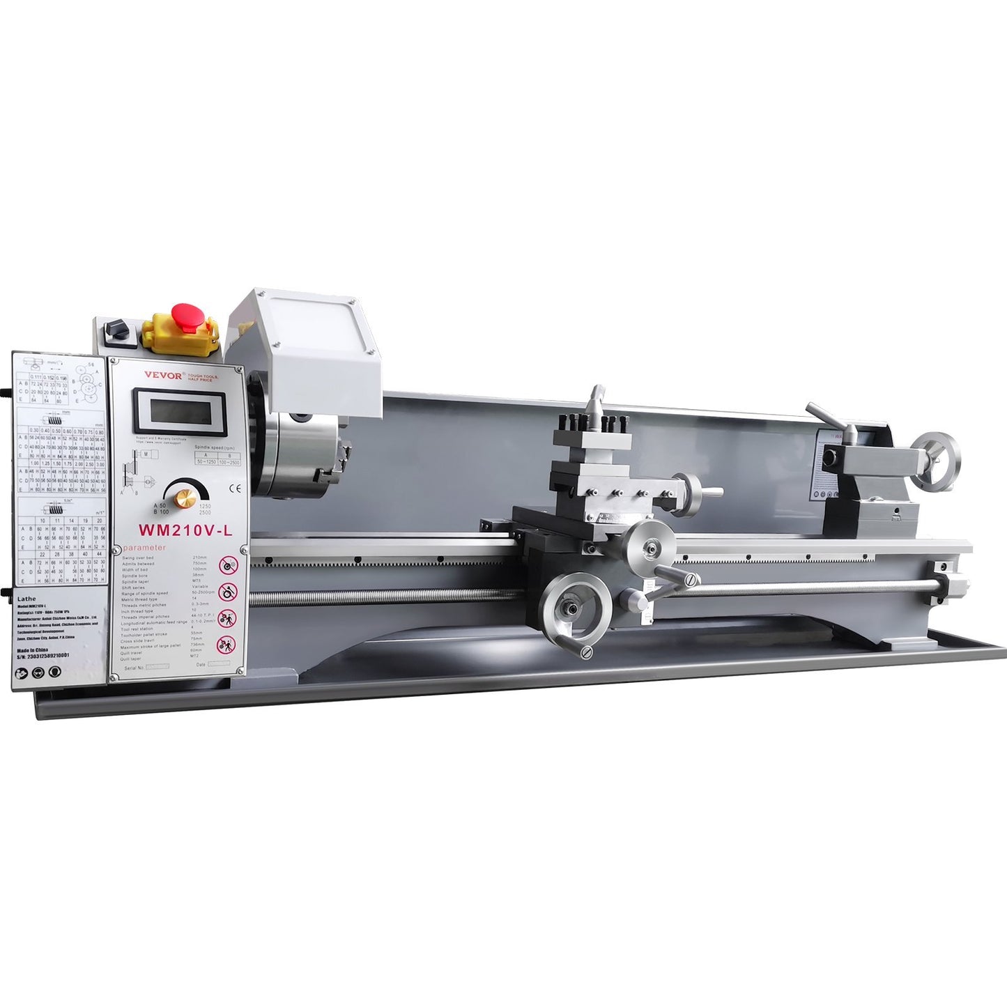 Metal Lathe Machine, 8.3'' X 29.5'', Precision Benchtop Power Metal Lathe, 0-2500 RPM Continuously Variable Speed, 750W Brushless Motor Metal Gears, With Tool Box For Processing Precision Parts