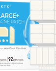 TKTK Large Pimple Patches (5 Sizes 92 Patches) Hydrocolloid Acne Patches XL Zit Patches for Face Forehead Chin Nose Body Back Chest Rectangular Square and Dot Hydrocolloid Bandages