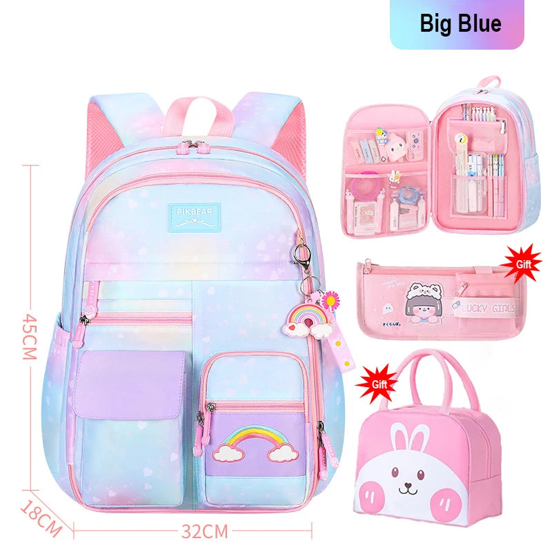 Girls School Backpacks Kawaii Book Bag with Compartments for Girl Kid Students Elementary School Back Pack Kids Rucksack Mochila