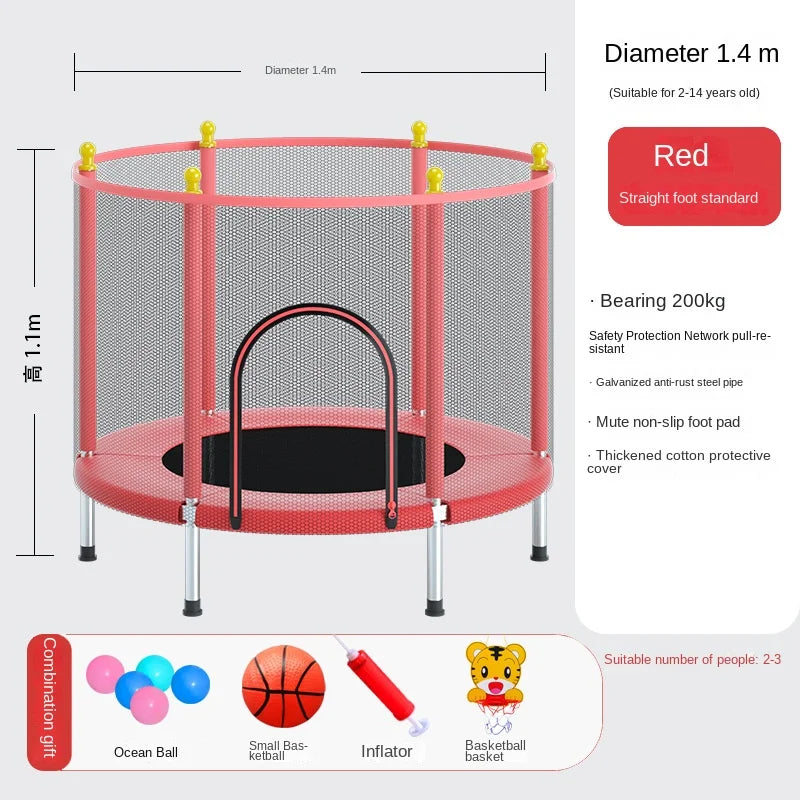 Jumping Diameter 1.4M Trampoline Bed High Safety Net Trampoline Table 1-2 Kids Indoor Bounce Bed Birthday Gift