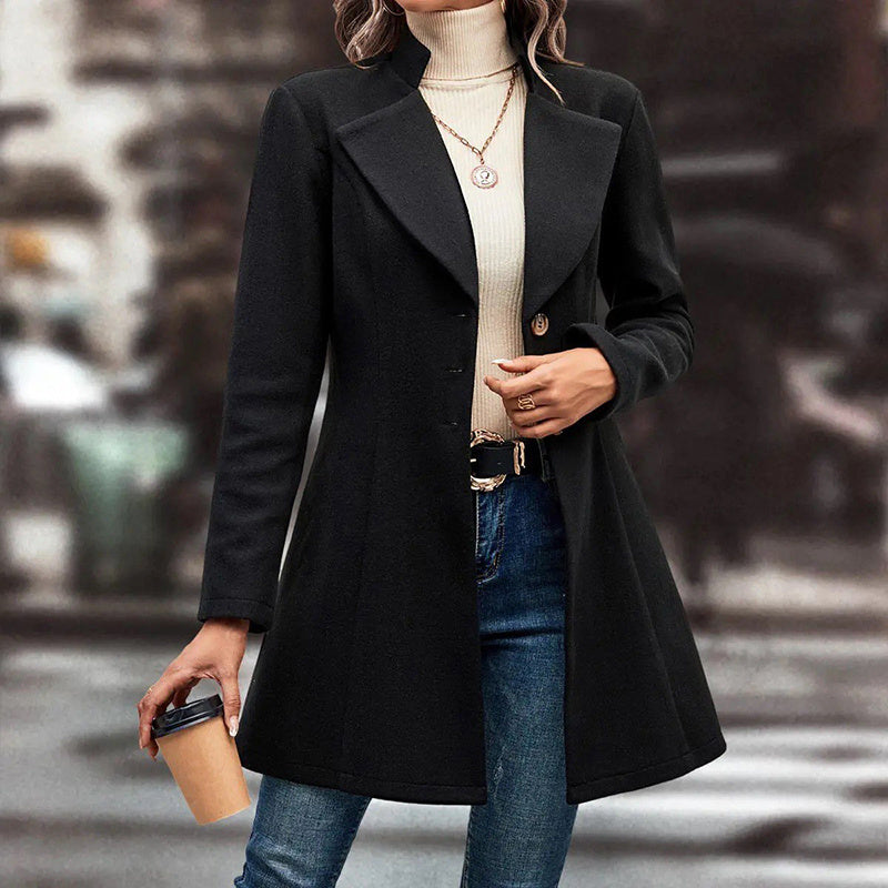 Women's Winter Overcoat Lapel Collar Single Breasted Outerwear Long Pea Coat