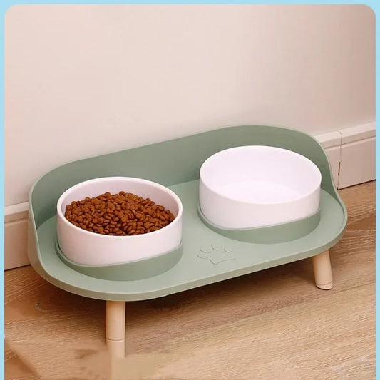 Food Feeders Pet Cat Double Bowls Feeder Adjustable Height Cats Dogs Drinker Water Bowl Dish Elevated Feeding Kitten Supplies