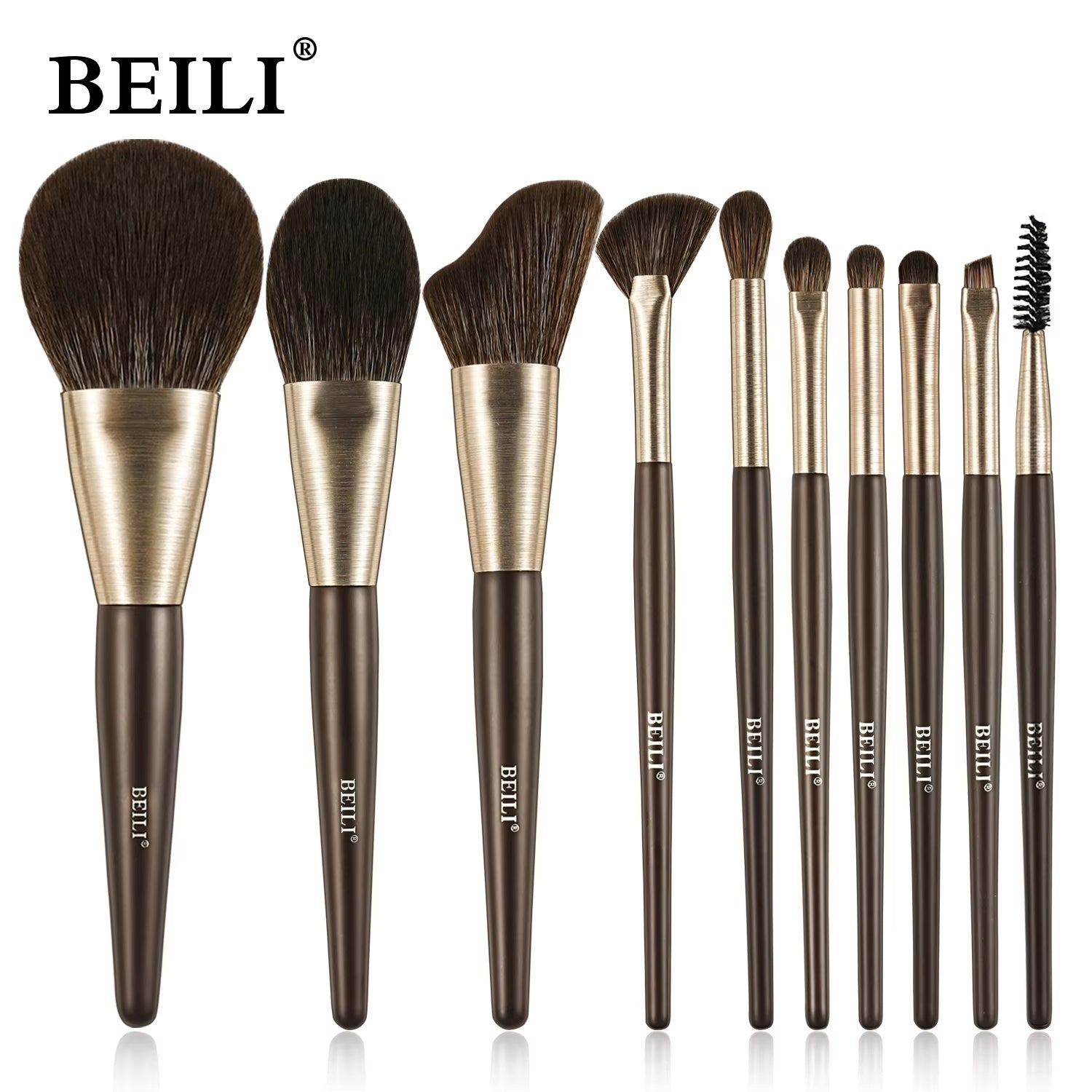Beili Christmas Gift Makeup Brush Set Of 10, Kabuki Brushes With Synthetic Hair For Foundation, Concealer, And Eyeshadow.
