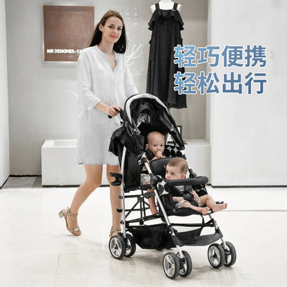 Light Twin Stroller, Big Baby Stroller Can Sit and Lie on Twin Stroller.