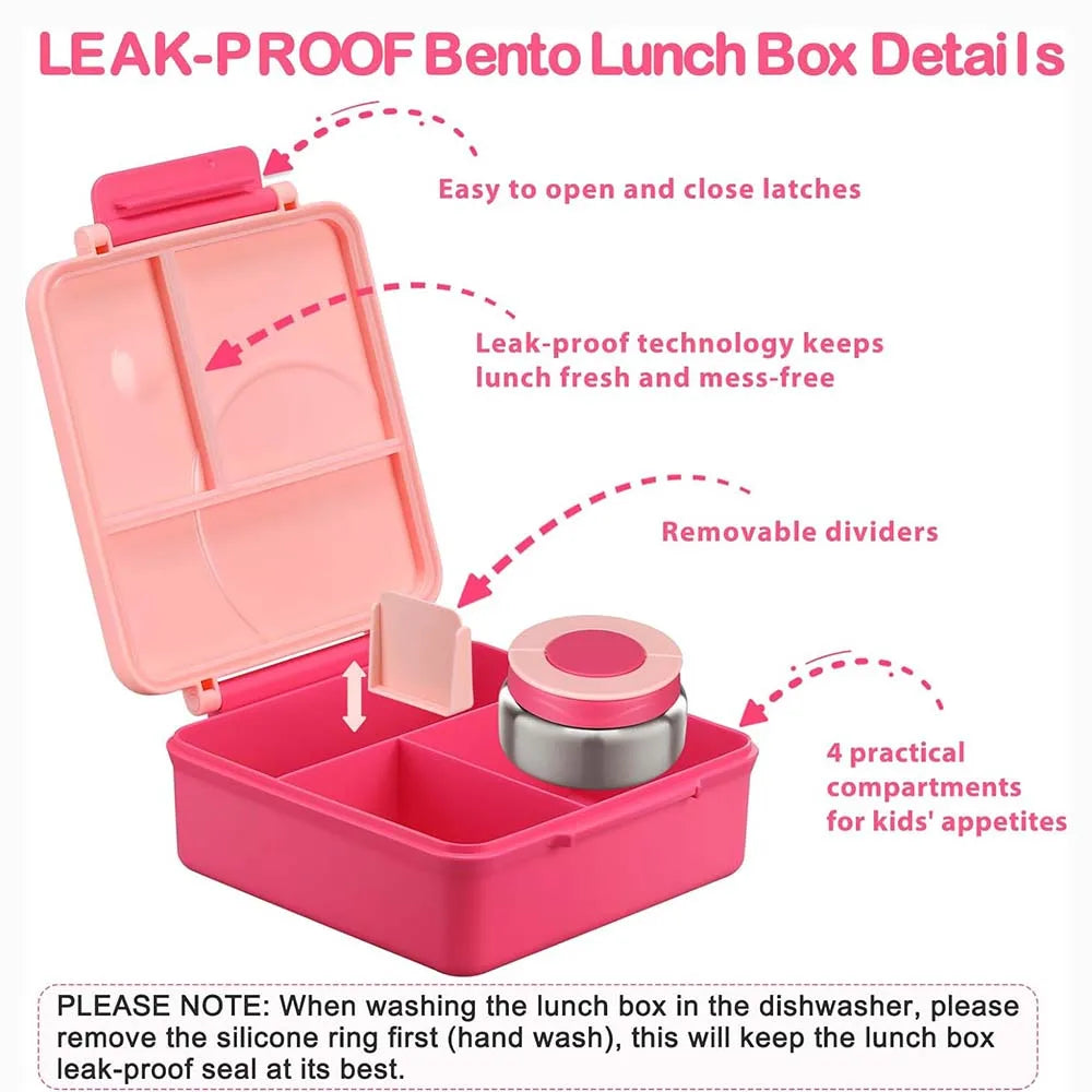 Bento Lunch Box Set for Kids with 8Oz Soup Thermo, Leak-Proof Lunch Containers with 4 Compartment for Kids to School