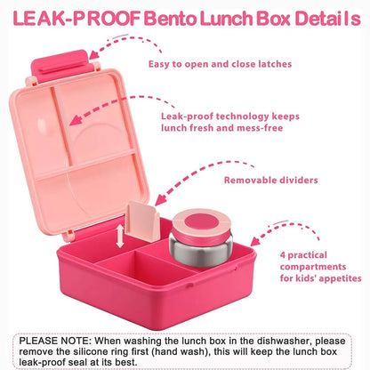 Bento Lunch Box Set for Kids with 8Oz Soup Thermo, Leak-Proof Lunch Containers with 4 Compartment for Kids to School