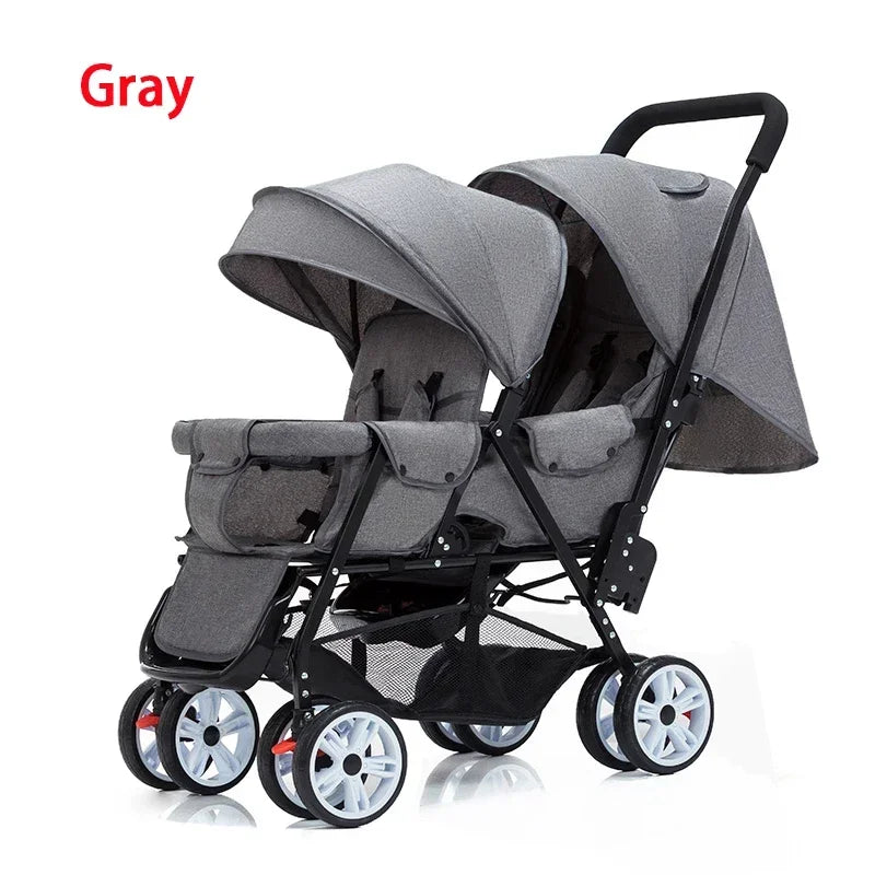 Twins Baby Stroller Can Sit and Lie Baby Carriage High Landscape Lightweight Collapsible Double Seat Carts 0-4 Years Old