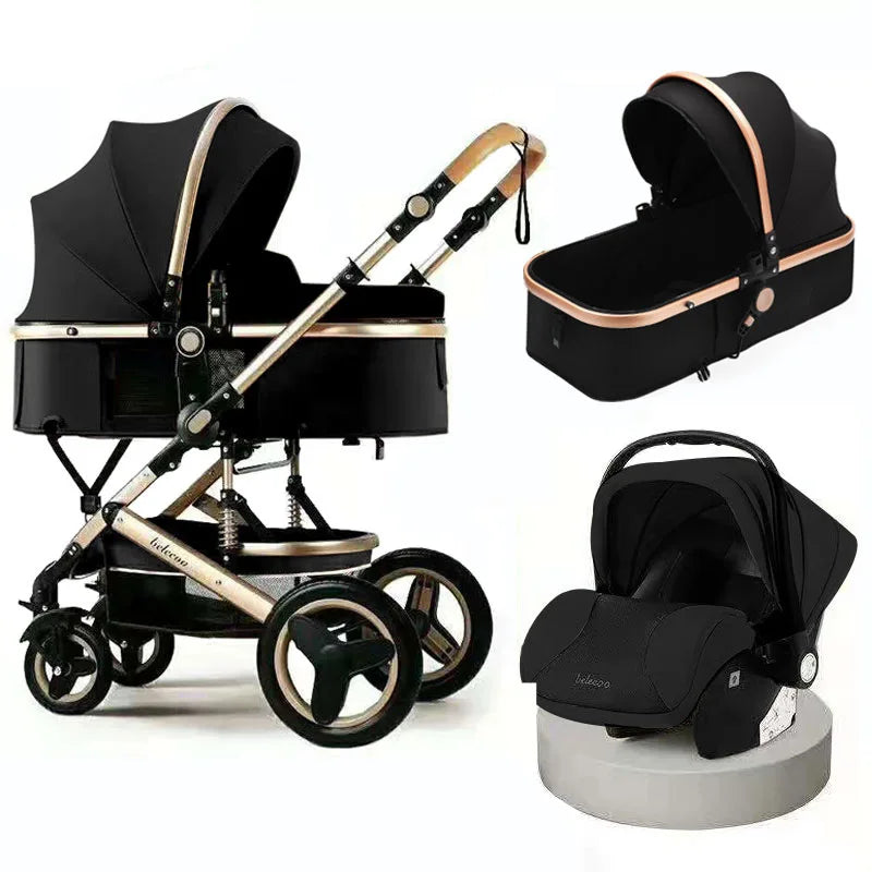 Multifunctional Baby Stroller 3 in 1 High-View Stroller Can Sit and Lie Two-Way Newborn Baby Stroller with Basket