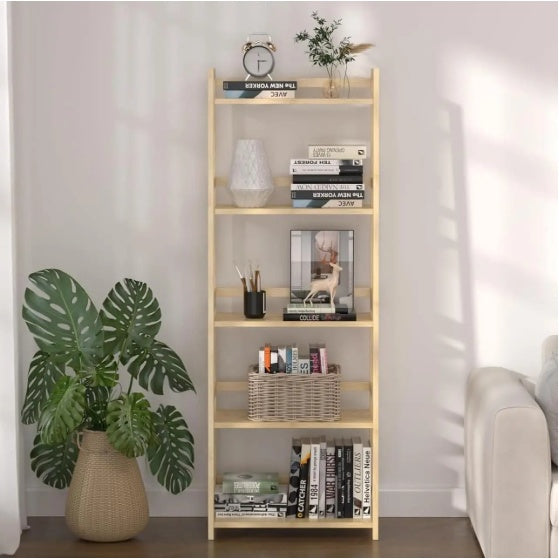 5-Tier Bamboo Bookshelf – Modern Tall Storage & Display Shelf for Home & Office