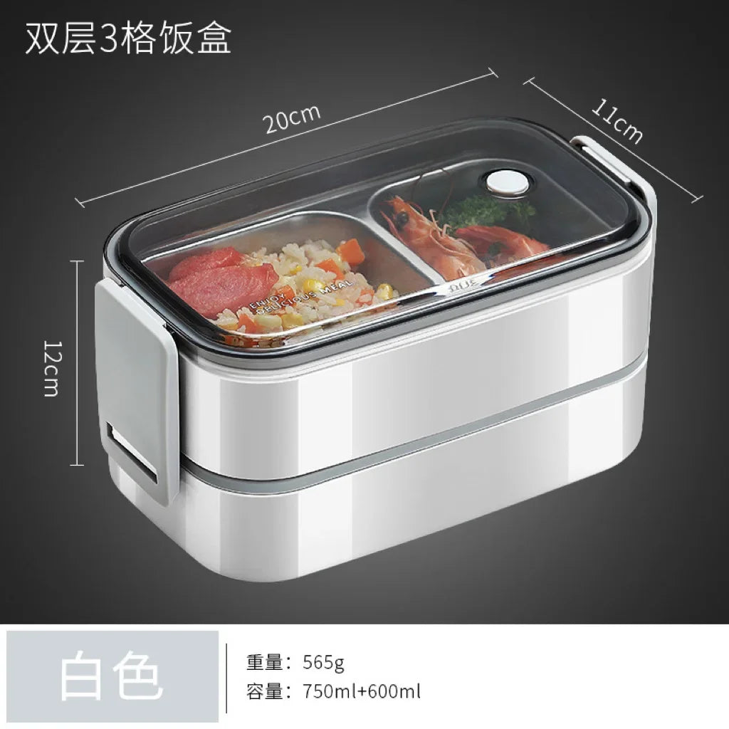 304 Stainless Steel Lunch Box for Adults Kids School Office 1/2 Layers Microwavable Portable Grids Bento Food Storage Containers