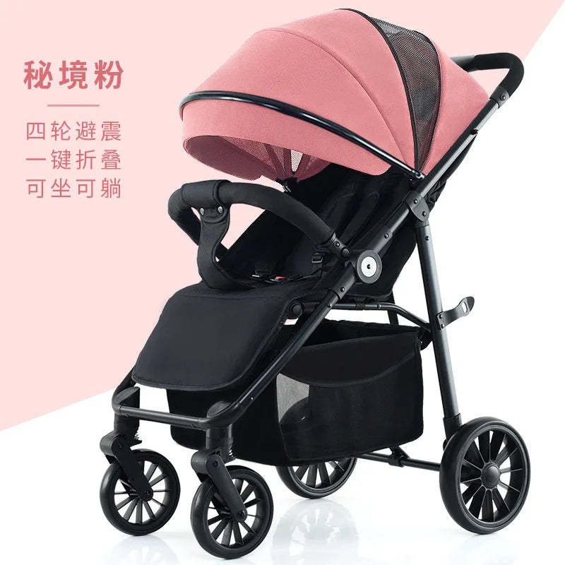 Baby Stroller Can Sit and Lie Down, Lightweight and Foldable Newborn Children'S Umbrella Cart, Baby Four-Wheel Shock Absorber Ba