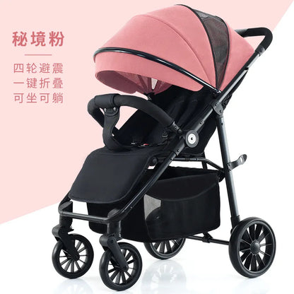 Baby Stroller Can Sit and Lie Down, Lightweight and Foldable Newborn Children'S Umbrella Cart, Baby Four-Wheel Shock Absorber Ba