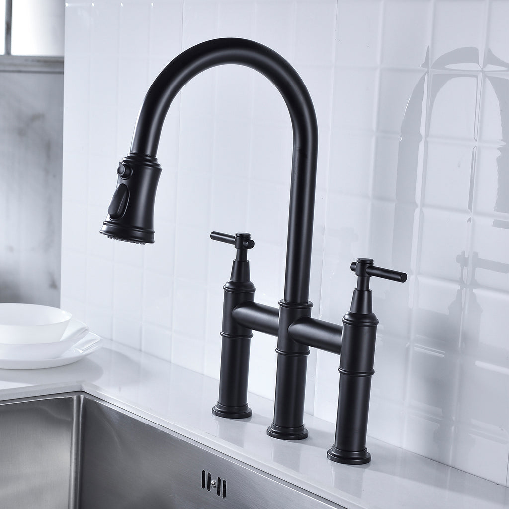 Pull Down Dual Handle Kitchen Faucet