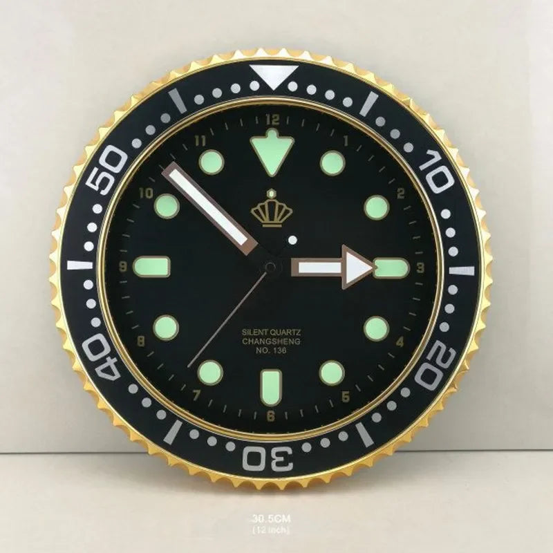 12 Inch Luminous Wall Clocks Glow in the Dark Silent Non-Ticking Gold Role Wall Clock Bedroom Office Wall Decor Battery Operated